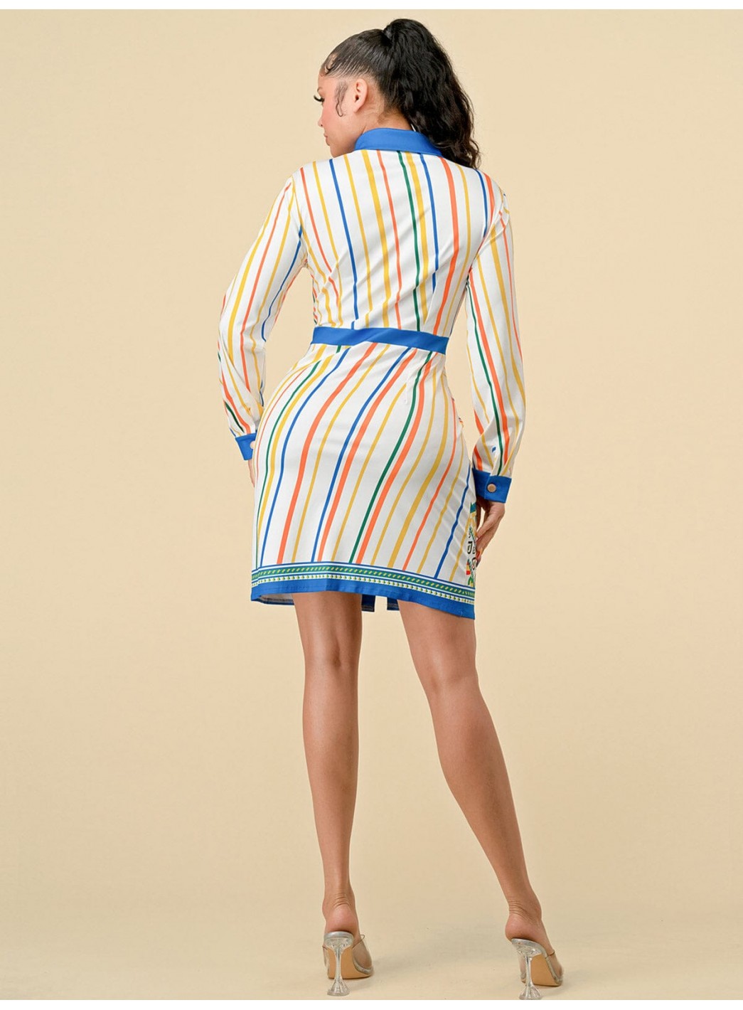 WOMEN'S LONG SLEEVES BUTTON UP MULTI PRINT MINI DRESS WOMEN'S LONG SLEEVES BUTTON UP MULTI PRINT MINI DRESS