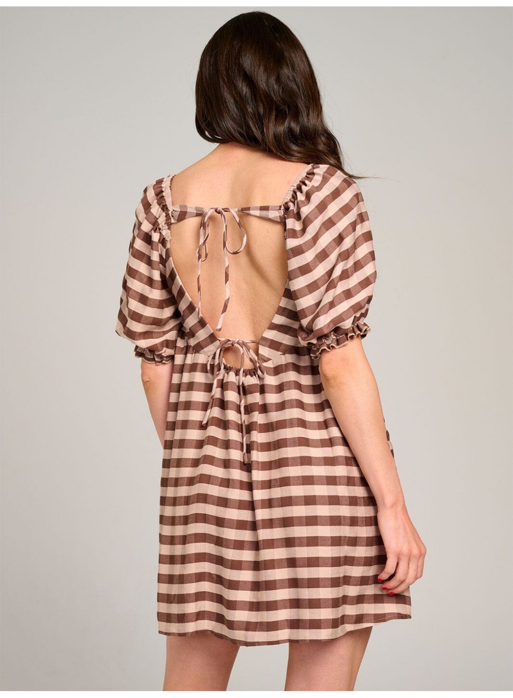 WOMEN'S SHORT PUFF SLEEVE OPEN BACK COLORBLOCK STRIPES MINI DRESS WOMEN'S SHORT PUFF SLEEVE OPEN BACK COLORBLOCK STRIPES MINI DRESS