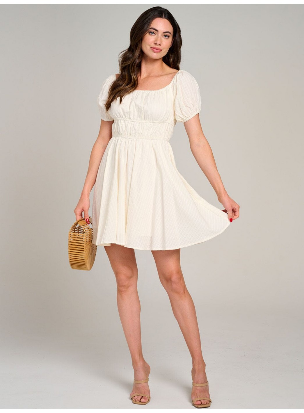 WOMEN'S SHORT SLEEVE ELASTIC WAIST MINI DRESS