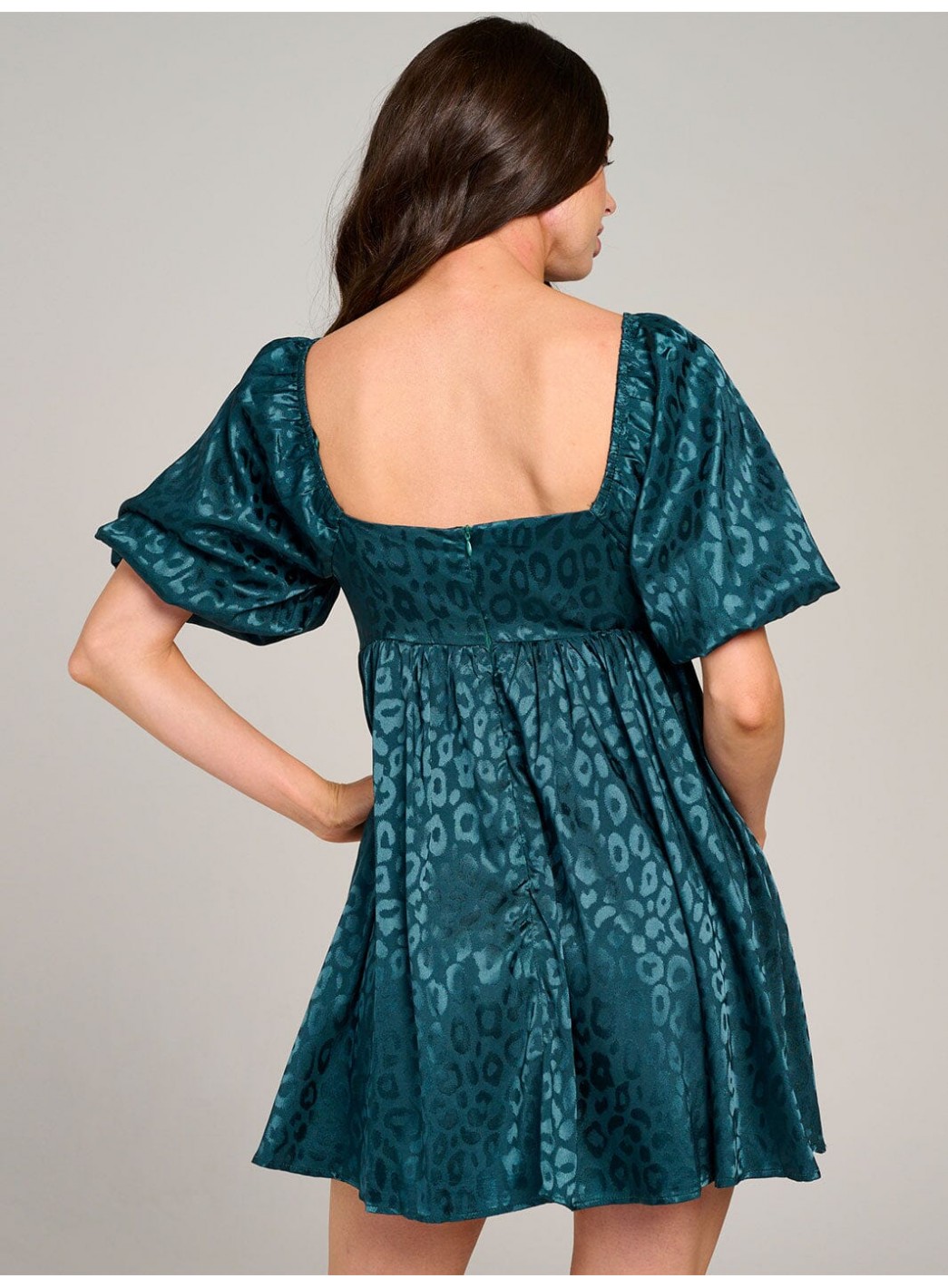 WOMEN'S SHORT PUFF SLEEVE SQUARE NECK FIT & FLARE MINI DRESS