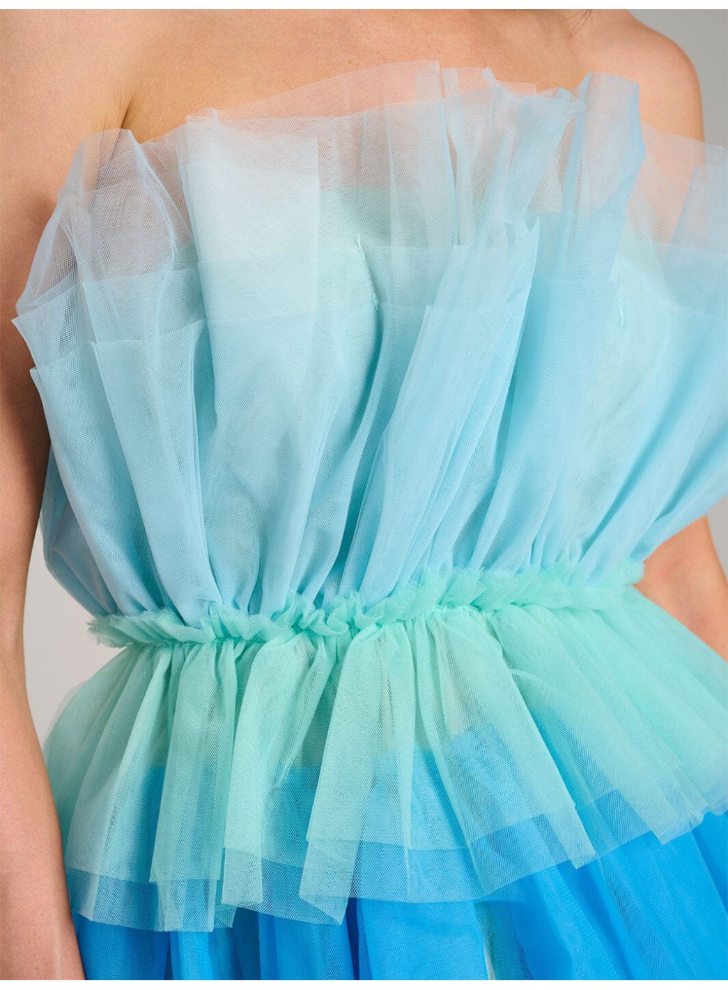 WOMEN'S SLEEVELESS ORGANZA TIERED RUFFLE TUBE COLORBLOCK MINI DRESS