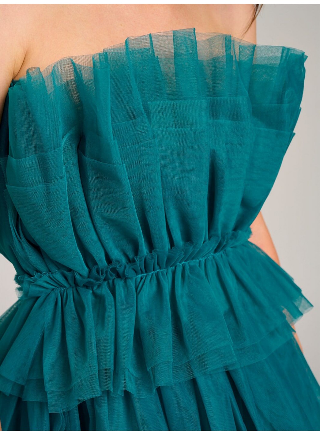 WOMEN'S SLEEVELESS ORGANZA TIERED RUFFLE TUBE MINI DRESS WOMEN'S SLEEVELESS ORGANZA TIERED RUFFLE TUBE MINI DRESS