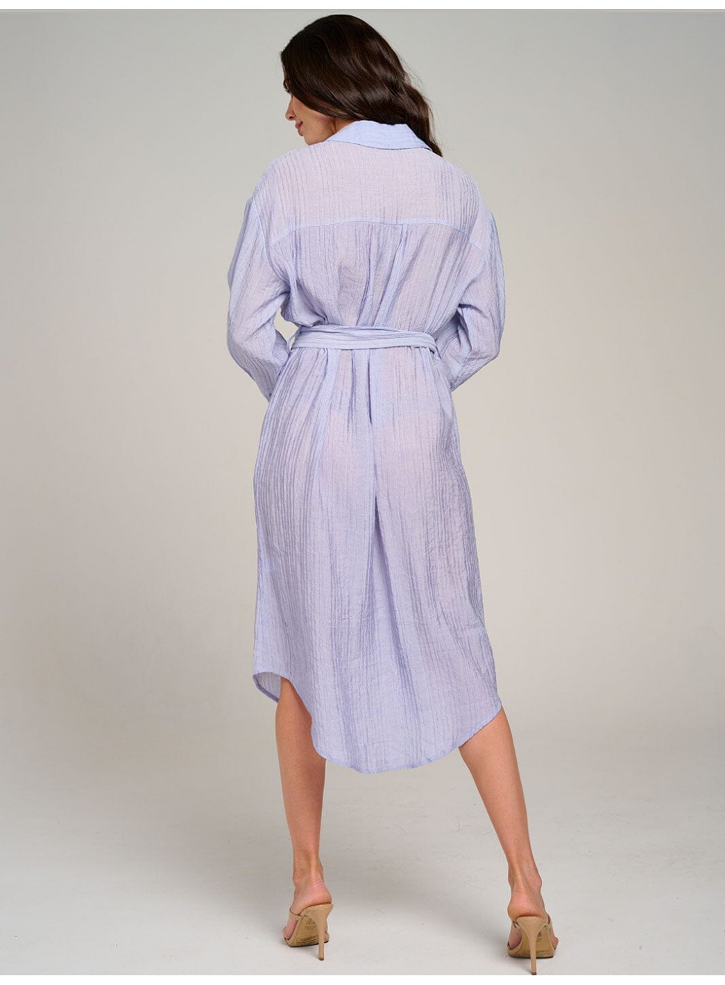 WOMEN'S LONG SLEEVE FONT POCKET BUTTON UP SELF TIE MIDI DRESS WOMEN'S LONG SLEEVE FONT POCKET BUTTON UP SELF TIE MIDI DRESS