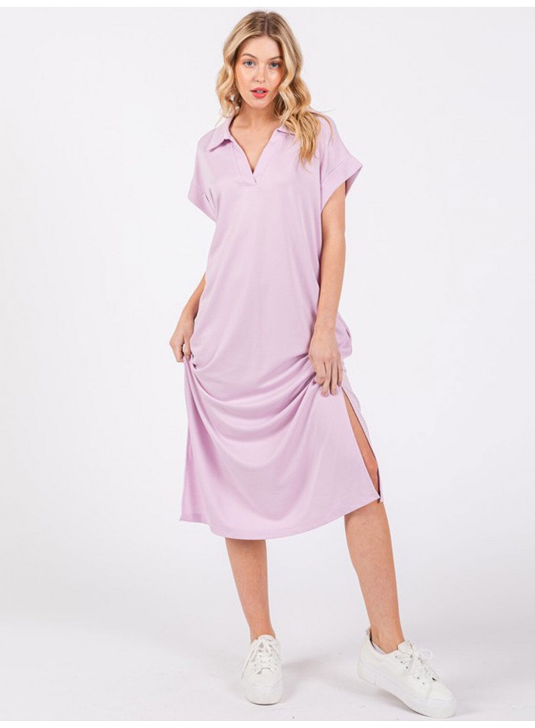 WOMEN'S SHORT SLEEVE V-NECK SIDE SLIT FR... WOMEN'S SHORT SLEEVE V-NECK SIDE SLIT FR...