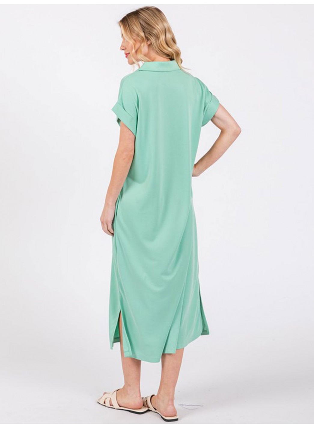 WOMEN'S SHORT SLEEVE V-NECK SIDE SLIT FRONT POCKET LOOSE FIT MAXI DRESS WOMEN'S SHORT SLEEVE V-NECK SIDE SLIT FRONT POCKET LOOSE FIT MAXI DRESS