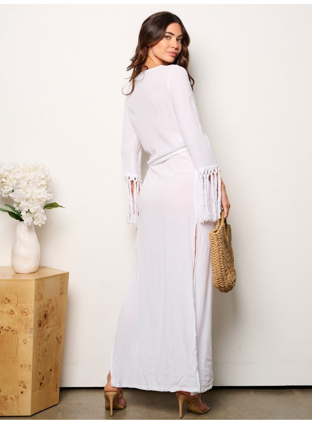 WOMEN'S LONG TASSEL SLEEVE V-NECK WRAP MAXI DRESS WOMEN'S LONG TASSEL SLEEVE V-NECK WRAP MAXI DRESS