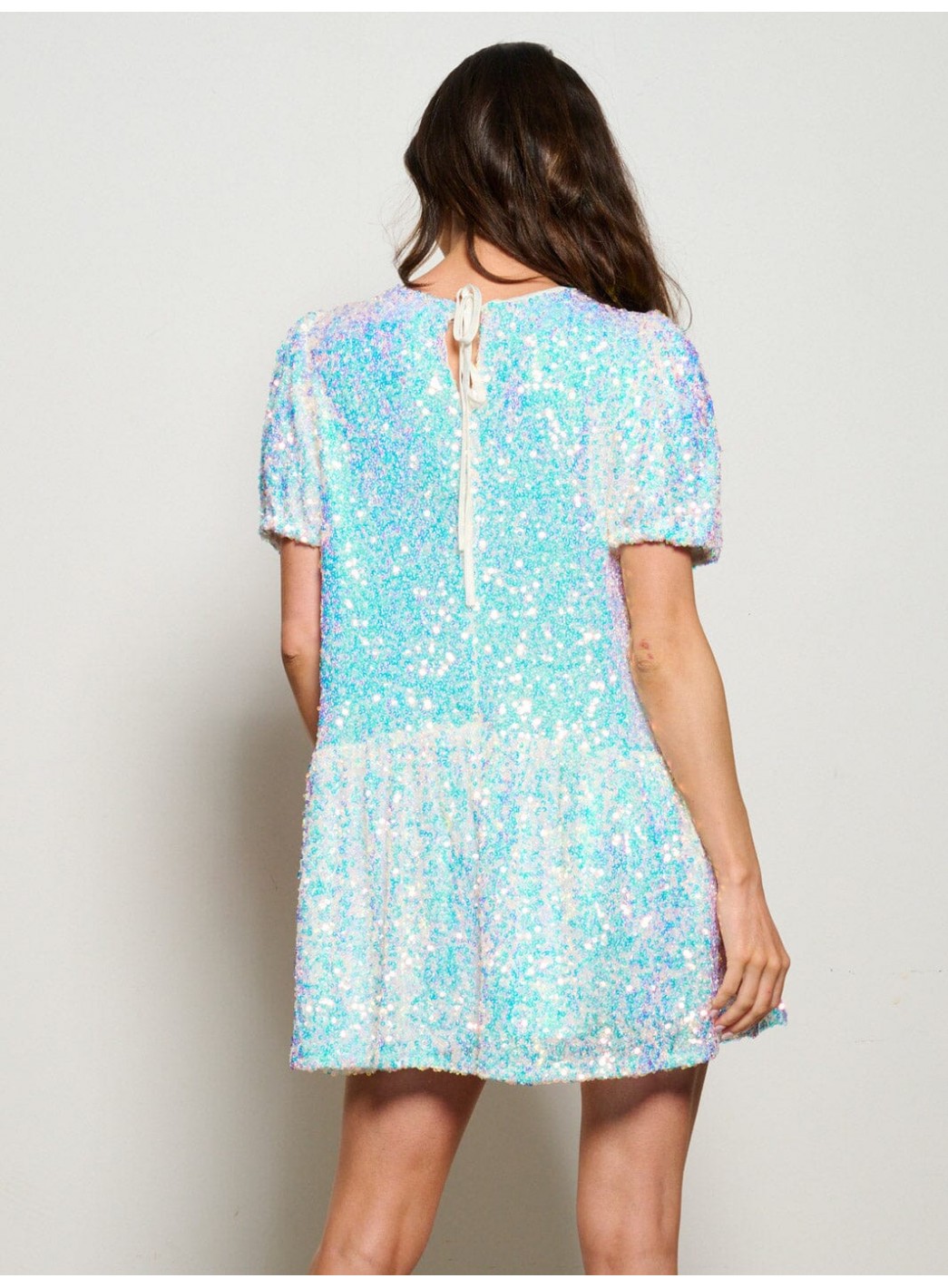 WOMEN'S SHORT PUFF SLEEVE TIERED SEQUINS MINI DRESS WOMEN'S SHORT PUFF SLEEVE TIERED SEQUINS MINI DRESS