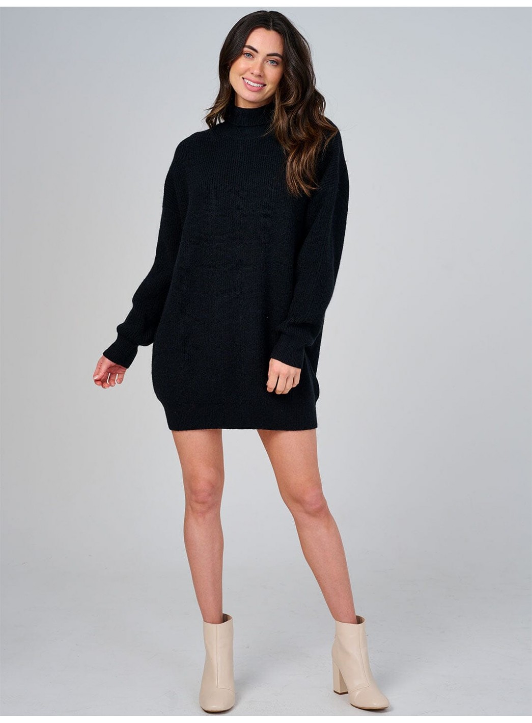 WOMEN'S LONG SLEEVE TURTLE NECK LOOSE FIT KNIT MINI DRESS WOMEN'S LONG SLEEVE TURTLE NECK LOOSE FIT KNIT MINI DRESS