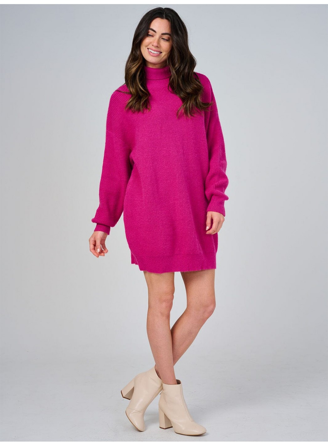 WOMEN'S LONG SLEEVE TURTLE NECK LOOSE FIT KNIT MINI DRESS WOMEN'S LONG SLEEVE TURTLE NECK LOOSE FIT KNIT MINI DRESS