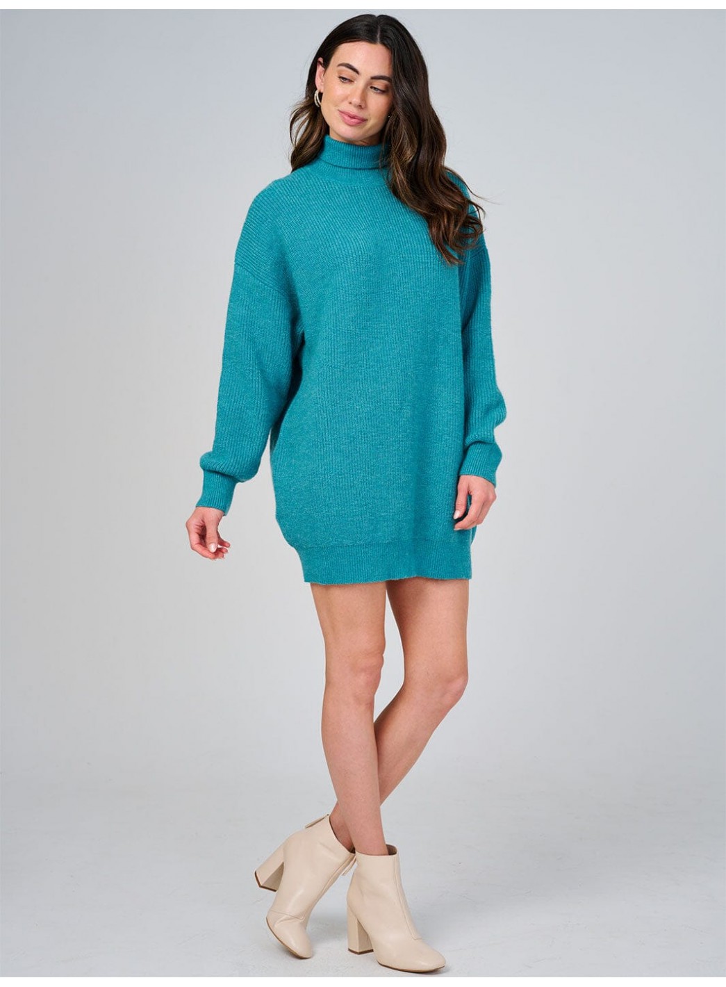 WOMEN'S LONG SLEEVE TURTLE NECK LOOSE FIT KNIT MINI DRESS WOMEN'S LONG SLEEVE TURTLE NECK LOOSE FIT KNIT MINI DRESS