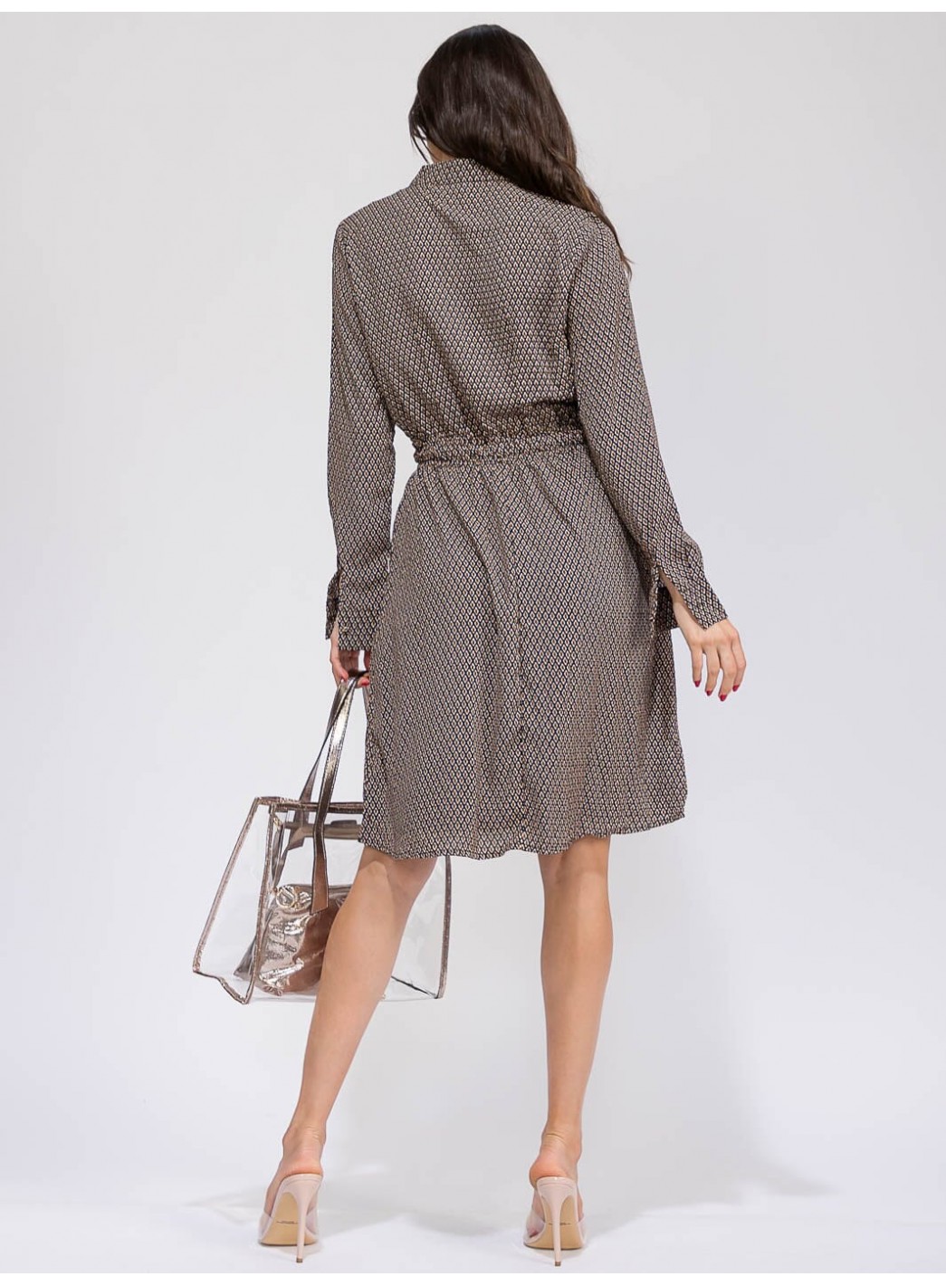 WOMEN'S LONG SLEEVE BUTTON UP ADJUSTABLE WAIST POCKETS PRINTED MIDI DRESS WOMEN'S LONG SLEEVE BUTTON UP ADJUSTABLE WAIST POCKETS PRINTED MIDI DRESS