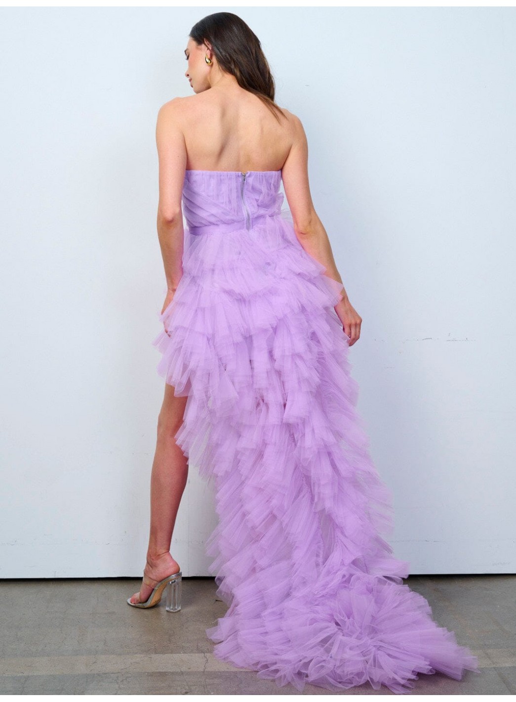 WOMEN'S SLEEVELESS SURPLICE TIERED RUFFLE HIGH-LOW MINI DRESS WOMEN'S SLEEVELESS SURPLICE TIERED RUFFLE HIGH-LOW MINI DRESS