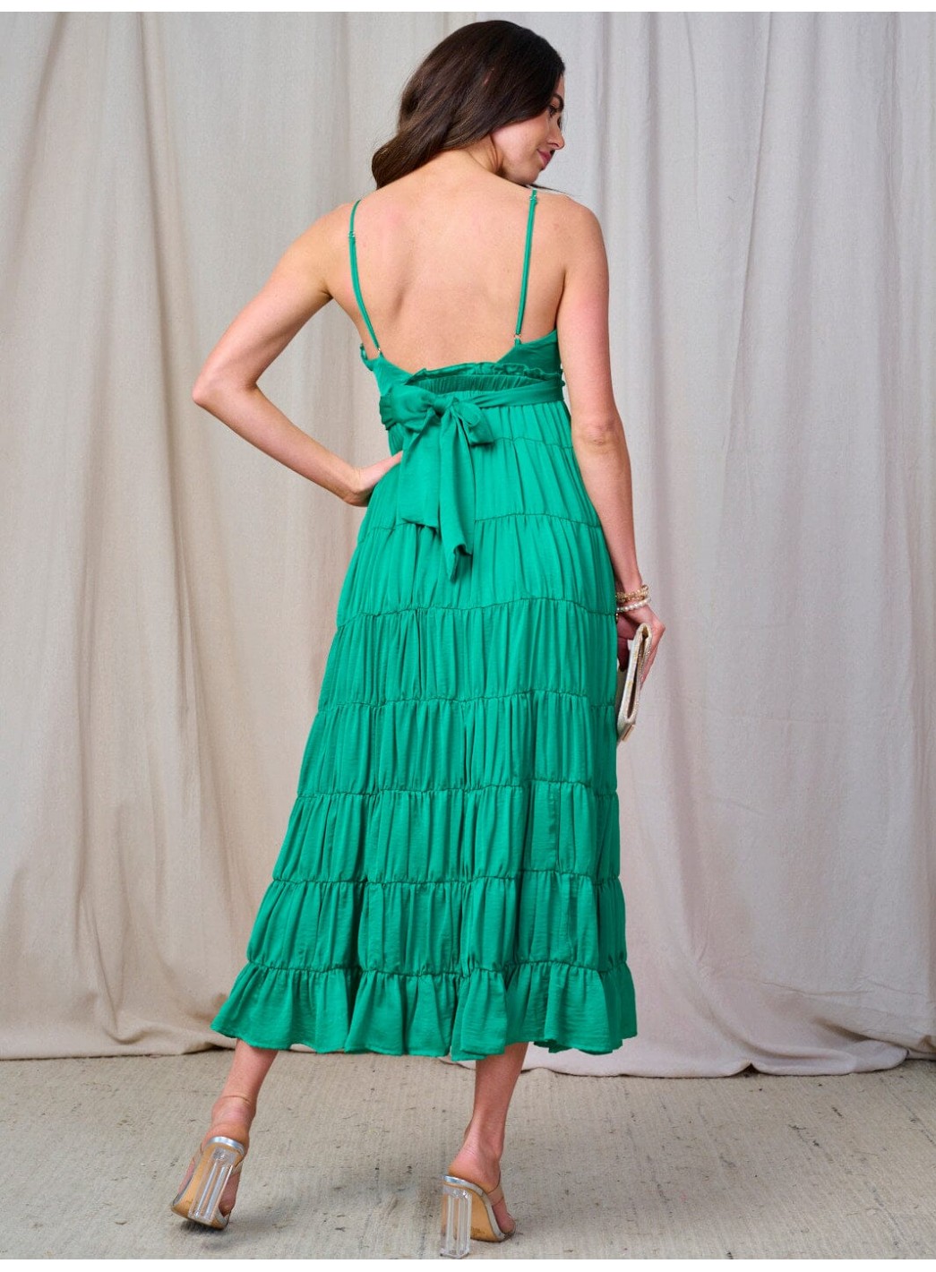 WOMEN'S SLEEVELESS OPEN BACK TIERED RUFFLE MAXI DRESS WOMEN'S SLEEVELESS OPEN BACK TIERED RUFFLE MAXI DRESS