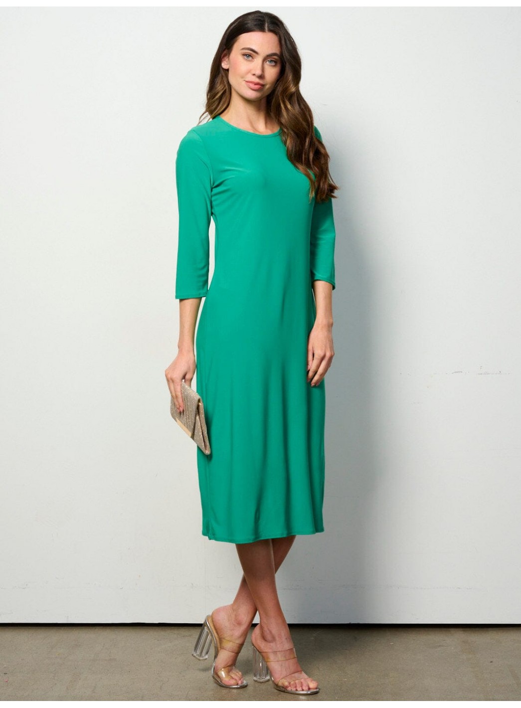 WOMEN'S 3/4 SLEEVES SOLID MIDI DRESS WOMEN'S 3/4 SLEEVES SOLID MIDI DRESS