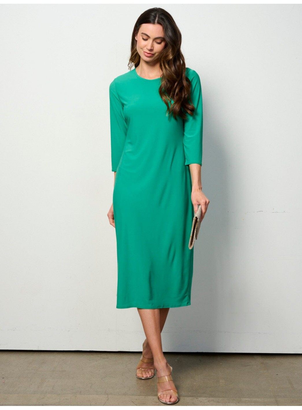 WOMEN'S 3/4 SLEEVES SOLID MIDI DRESS WOMEN'S 3/4 SLEEVES SOLID MIDI DRESS