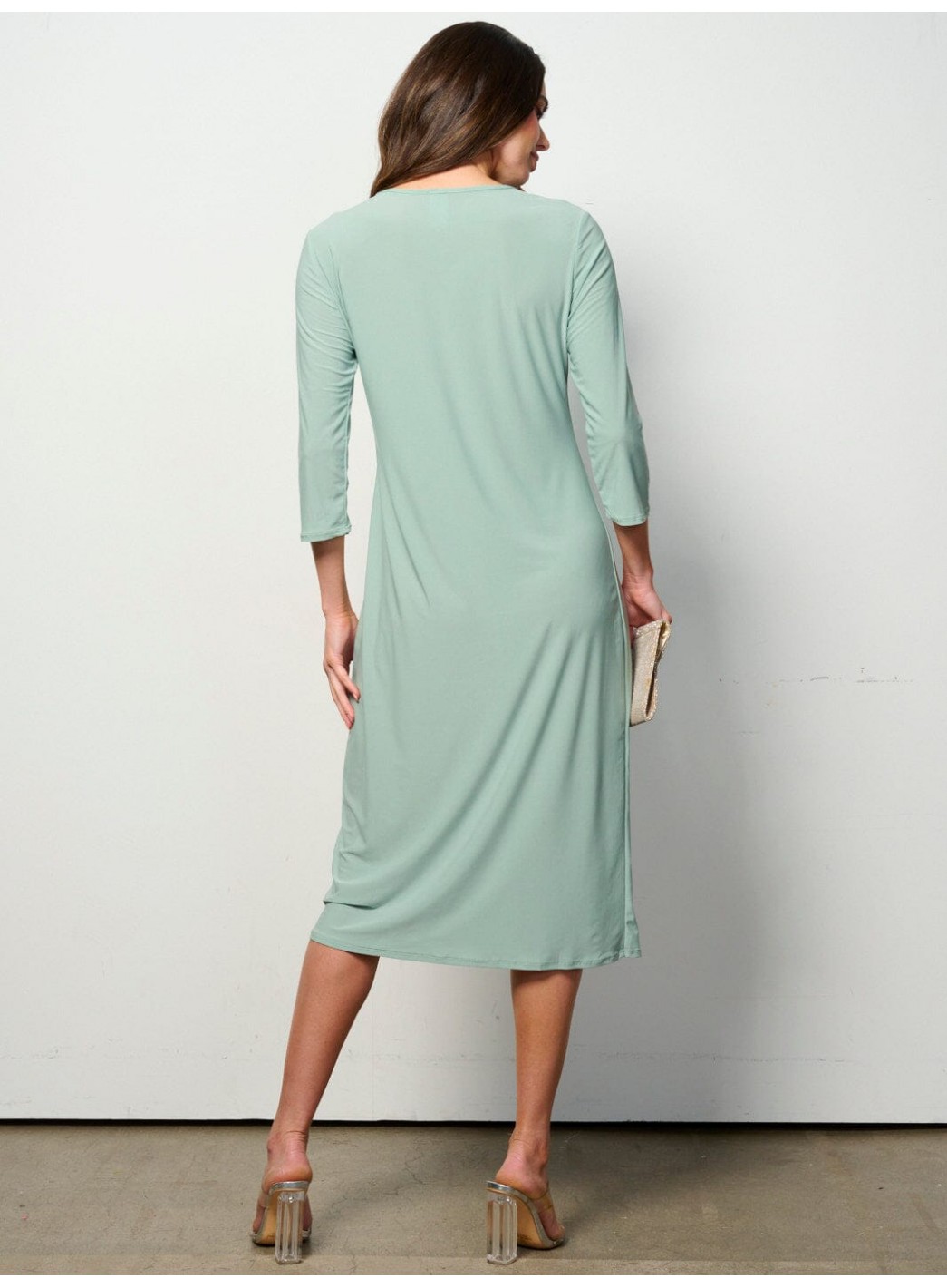 WOMEN'S 3/4 SLEEVES SOLID MIDI DRESS WOMEN'S 3/4 SLEEVES SOLID MIDI DRESS