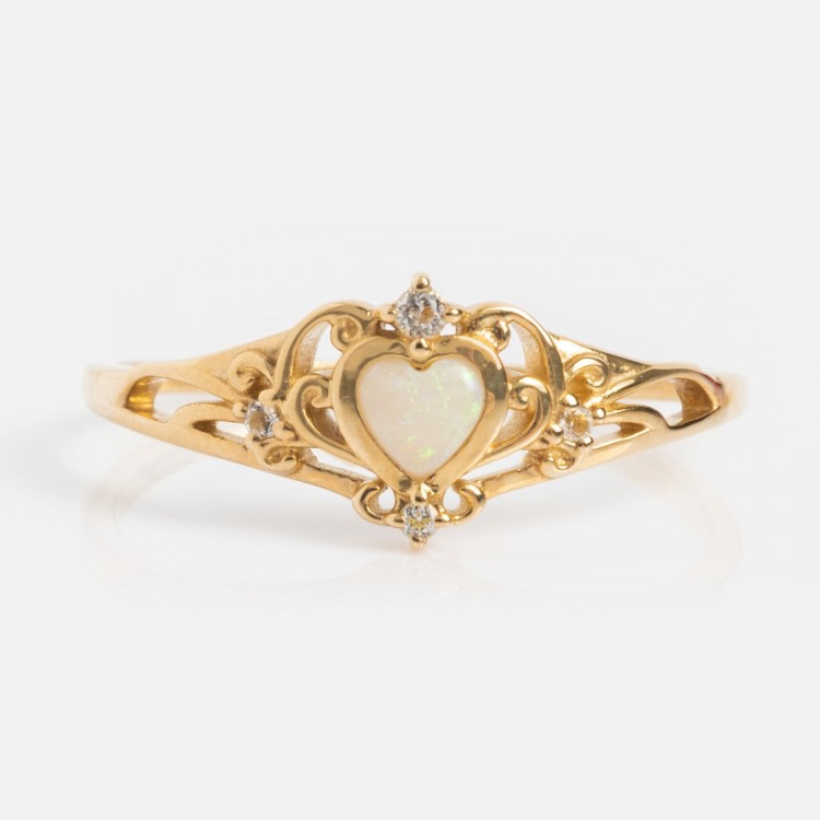 Solid Gold Openwork Filigree Opal Heart ...