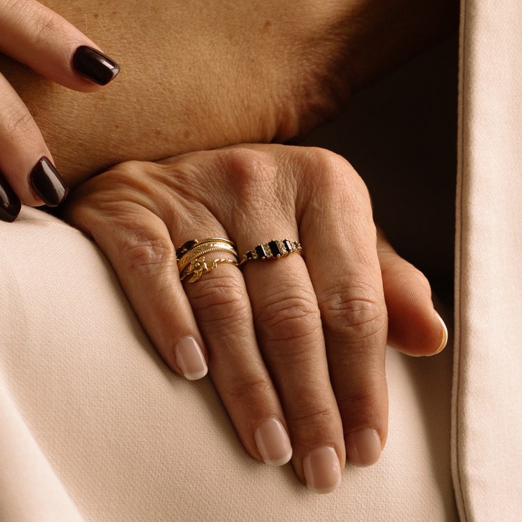 Solid Gold Black Agate Crown Ring