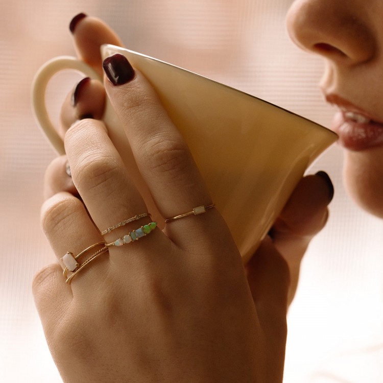 Solid Gold Delicate White Sapphire Stacking Band