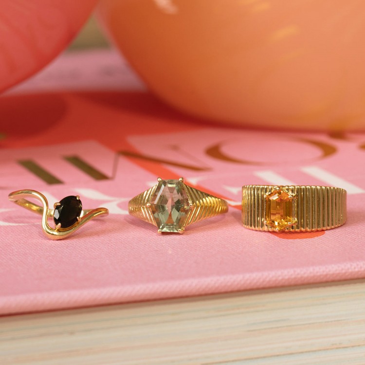 Solid Gold Floating Gem Ring
