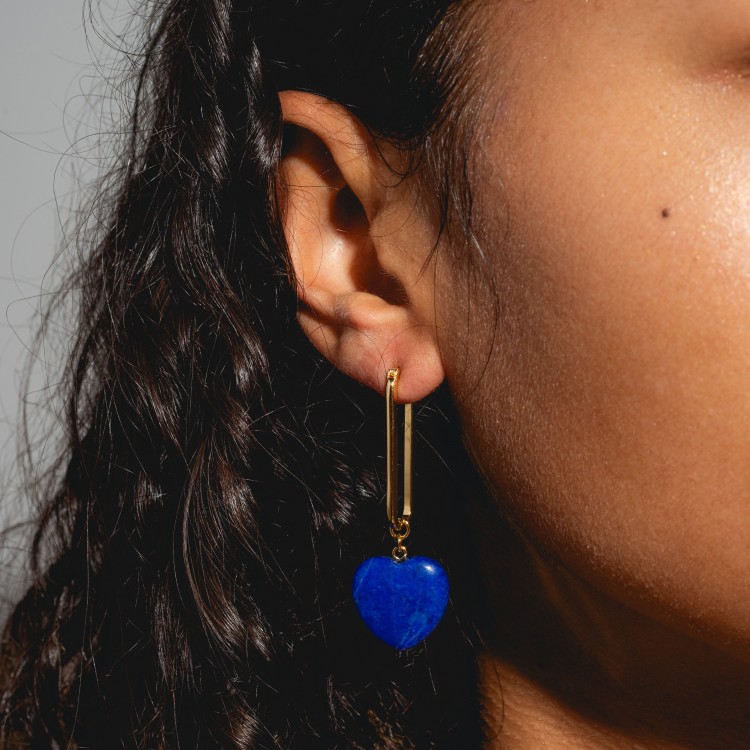 Gemma Lapis Heart Hoop Earrings