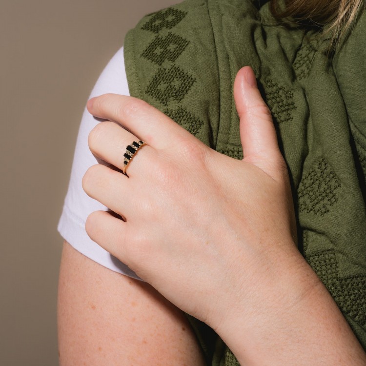 Solid Gold Black Agate Crown Ring