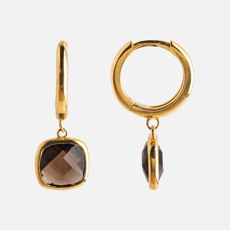 Solid Gold Smoky Quartz Charm Huggies fo...